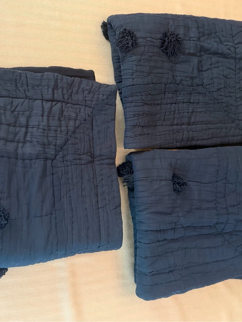 THREE Pottery Barn Black Crinkle Voile Cottom Standard Shams 20”x26” EUC